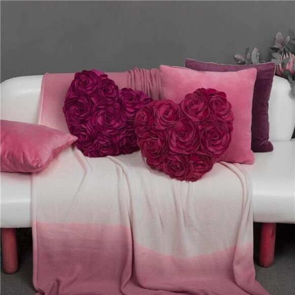 3D Flower Velvet Throw Pillow Cover Aesthetic Heart Accent Pillow Cases - Picture 6 of 7